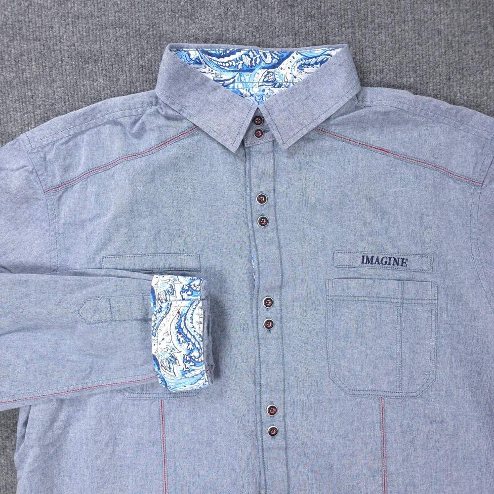 John Lennon Imagine Shirt Mens XXL Blue Paisley Flip Cuff Long Sleeve Button Up